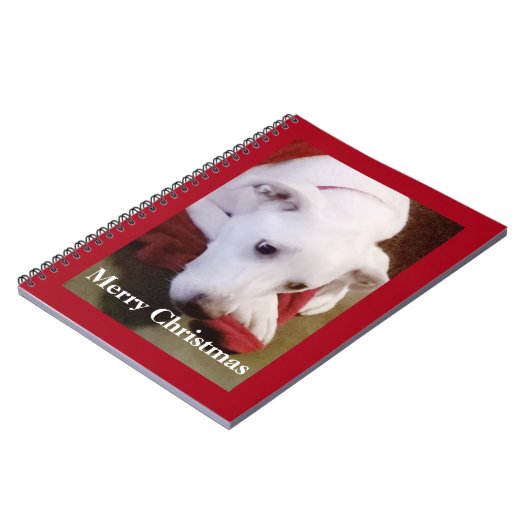Schöner, schneeweißer Welpenhund Weihnachten Rot Notizblock (Linke Seite)