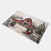 Schöner SchneeWinter Rustikaler Roter Barn Weihnac Fußmatte (Schrägansicht)