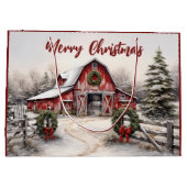Schöner SchneeWinter Rustikaler Roter Barn Weihnac Große Geschenktüte (Rückseite)