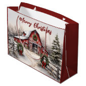 Schöner SchneeWinter Rustikaler Roter Barn Weihnac Große Geschenktüte (Rückseite Schrägansicht)