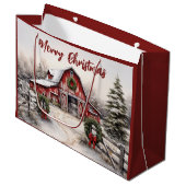 Schöner SchneeWinter Rustikaler Roter Barn Weihnac Große Geschenktüte (Vorderseite Schrägansicht)
