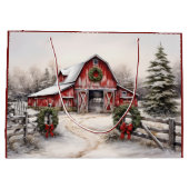 Schöner SchneeWinter Rustikaler Roter Barn Weihnac Große Geschenktüte (Rückseite)