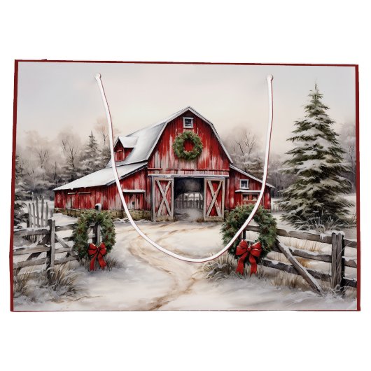 Schöner SchneeWinter Rustikaler Roter Barn Weihnac Große Geschenktüte (Rückseite)