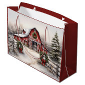 Schöner SchneeWinter Rustikaler Roter Barn Weihnac Große Geschenktüte (Rückseite Schrägansicht)