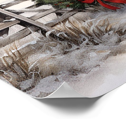 Schöner SchneeWinter Rustikaler Roter Barn Weihnac Poster (Ecke)