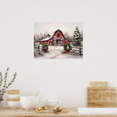 Schöner SchneeWinter Rustikaler Roter Barn Weihnac Poster (Küche)