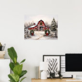 Schöner SchneeWinter Rustikaler Roter Barn Weihnac Poster (Heimbüro)