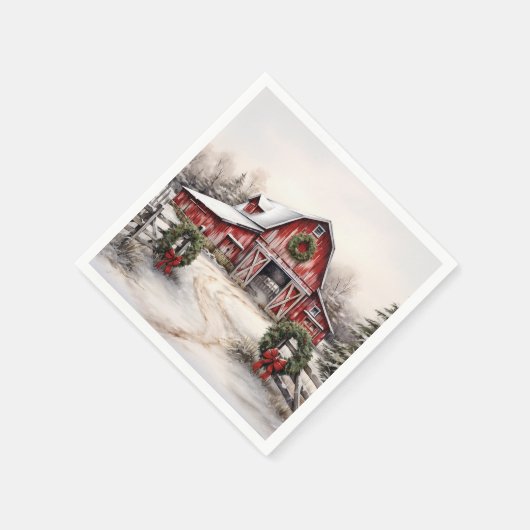 Schöner SchneeWinter Rustikaler Roter Barn Weihnac Serviette (Ecke)