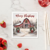 Schöner SchneeWinter Rustikaler Roter Barn Weihnac Serviette (Beispiel)
