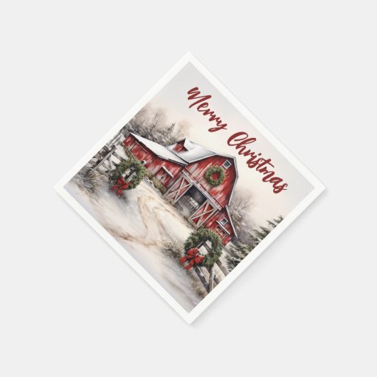 Schöner SchneeWinter Rustikaler Roter Barn Weihnac Serviette (Ecke)