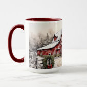 Schöner SchneeWinter Rustikaler Roter Barn Weihnac Tasse (Links)