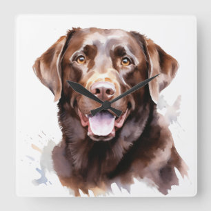 SCHÖNER SCHOKOLADENLABRADOR RETRIEVER HUND QUADRATISCHE WANDUHR