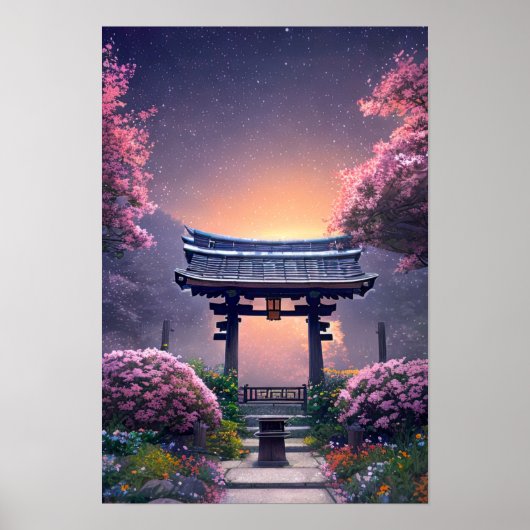 Schöner Schrein bei Sonnenuntergang Poster (Vorne)