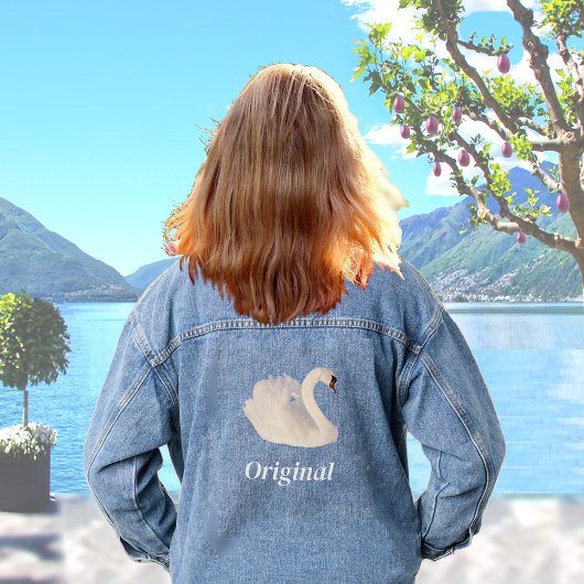 Schöner Schwan und bearbeitbarer Text Jeansjacke