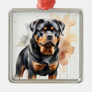 SCHÖNER SCHWARZ & TAN ROTTWEILER PUPPENHUND ORNAMENT AUS METALL
