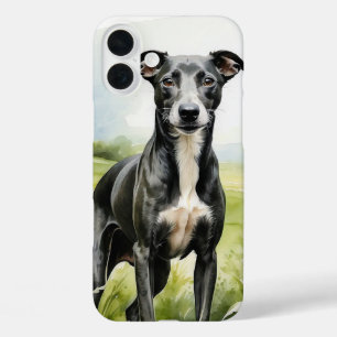 SCHÖNER SCHWARZ UND WEISS GREYHOUND HUND iPhone 16 PLUS HÜLLE