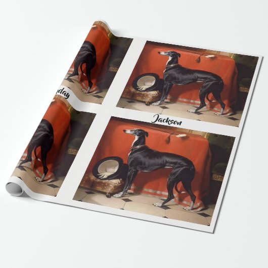 Schöner Schwarz & Weiß Greyhound Geschenkpapier (Ungerollt)