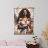 Schöner schwarzer Angel mit Harfe Wandteppich Mit Holzrahmen (Schlafzimmer)