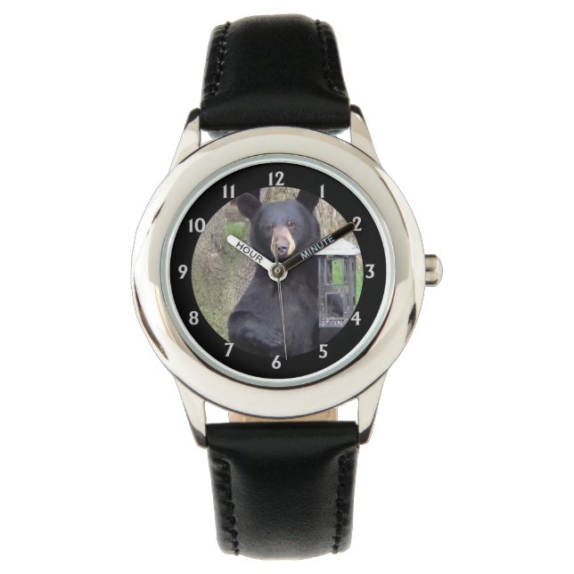 Schöner schwarzer Bär Genießen Sie einen Snack Armbanduhr (Vorderseite)