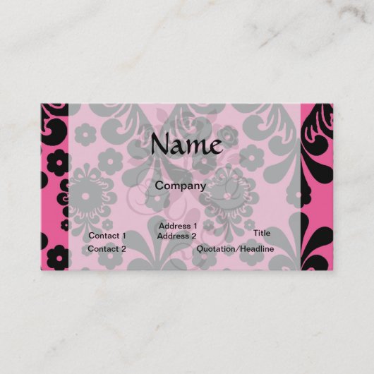 schöner schwarzer Damast auf hellrosa Chic Visitenkarte (Vorderseite)