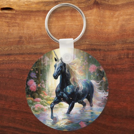 Schöner Schwarzer Einhorn Schlüsselanhänger mit In (Rückseite)