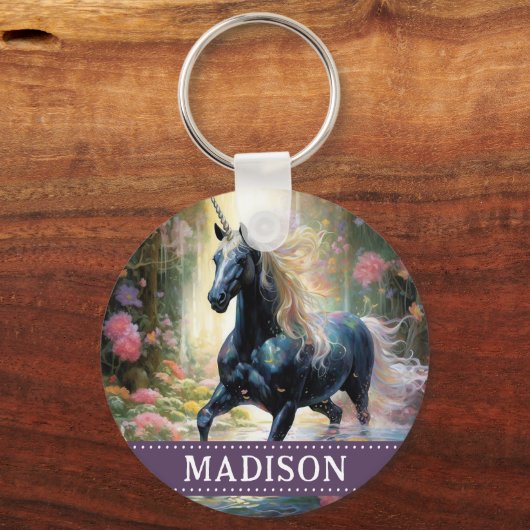 Schöner Schwarzer Einhorn Schlüsselanhänger mit In (Vorderseite)