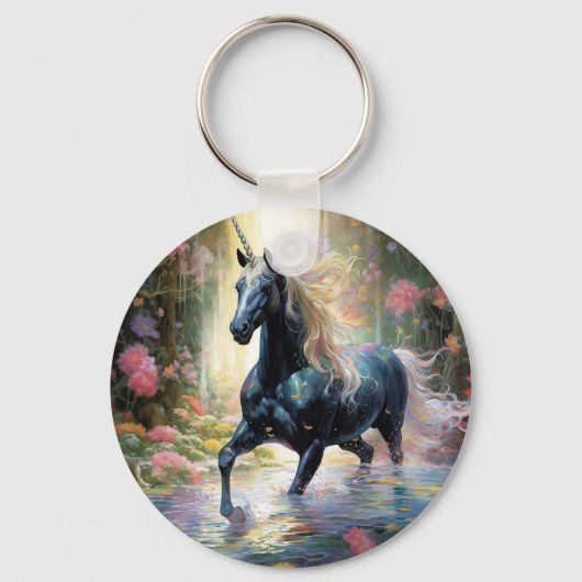 Schöner Schwarzer Einhorn Schlüsselanhänger mit In (Rückseite)