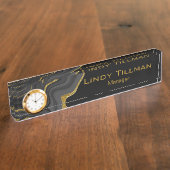 Schöner schwarzer, goldener und grauer Agate-Marmo Namensplakette (Seite)