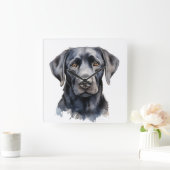 SCHÖNER SCHWARZER LABRADOR RETRIEVER HUND QUADRATISCHE WANDUHR (Zuhause)