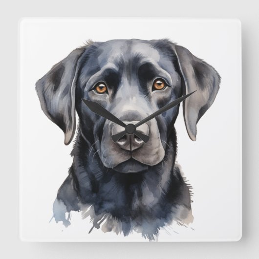 SCHÖNER SCHWARZER LABRADOR RETRIEVER HUND QUADRATISCHE WANDUHR (Vorderseite)