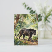Schöner schwarzer Panther im Wald Postkarte (Stehend Vorderseite)