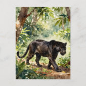 Schöner schwarzer Panther im Wald Postkarte (Vorderseite)