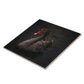 Schöner Schwarzer Schwan mit hellrotem Schnabel Fliese (Seite)