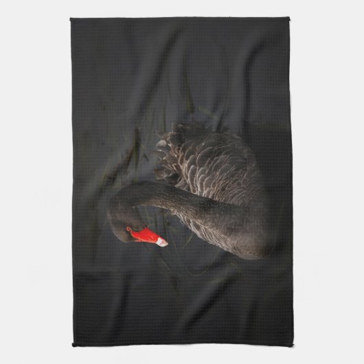Schöner Schwarzer Schwan mit hellrotem Schnabel Geschirrtuch (Vertikal)