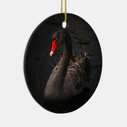 Schöner Schwarzer Schwan mit hellrotem Schnabel Keramikornament (Rechts)