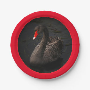 Schöner Schwarzer Schwan mit hellroter Grenze Pappteller