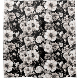 Schöner schwarzer und leichter Sepiaton floral Duschvorhang
