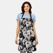 Schöner schwarzer und leichter Sepiaton floral Schürze (Getragen)