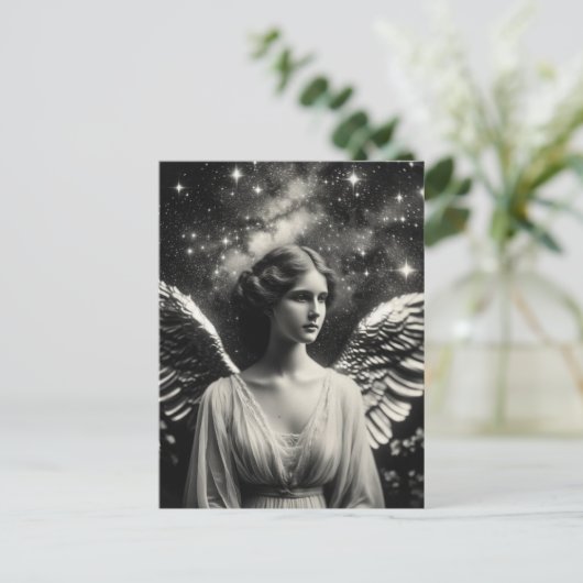 Schöner schwarzer und weißer Engel Postkarte (Stehend Vorderseite)