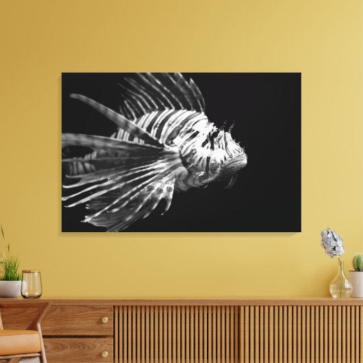 Schöner schwarzer und weißer Lionfisch Leinwanddruck (Insitu (Wohnzimmer))