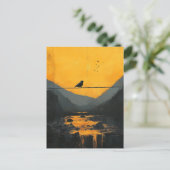 Schöner schwarzer Vogel auf einem Draht in den Ber Postkarte (Stehend Vorderseite)