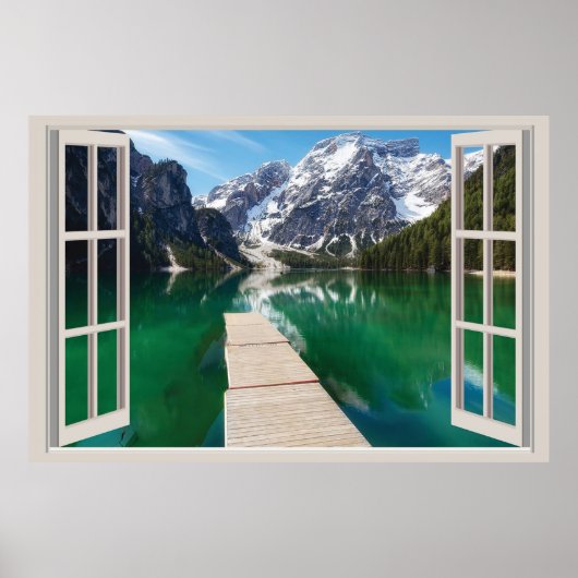 Schöner See durch Fenster Poster, Window Lakeh Poster (Vorne)