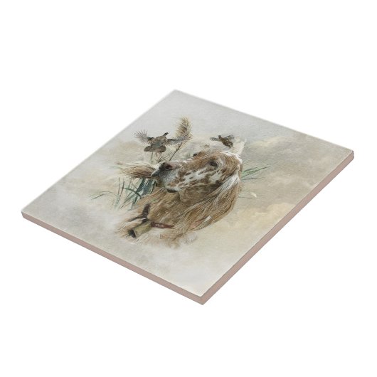 Schöner Setter mit Fasanen, Kunst Fliese (Seite)