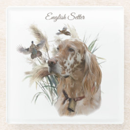 Schöner Setter mit Fasanen, Kunst Glasuntersetzer
