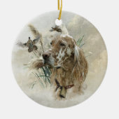 Schöner Setter mit Fasanen, Kunst Keramik Ornament (Vorne)