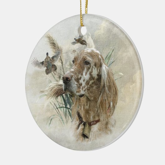 Schöner Setter mit Fasanen, Kunst Keramik Ornament (Links)