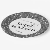 Schöner silberner Glitzer-Bonbon 16 Pappteller (Schrägansicht)