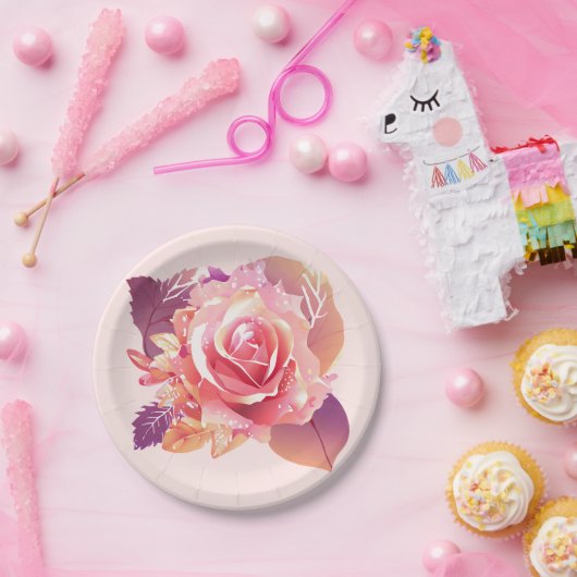 Schöner Single Pink Rose Pappteller (Party)