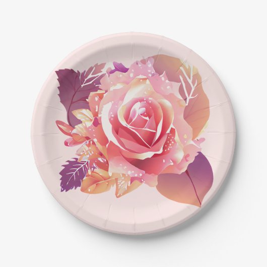 Schöner Single Pink Rose Pappteller (Vorderseite)