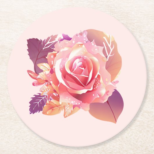Schöner Single Pink Rose Runder Pappuntersetzer (Vorderseite)